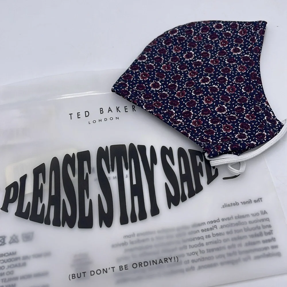 Floral Face Mask in Navy and Red TED BAKER LONDON Reversible Reusable NWT